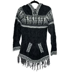 Unbranded gray tunic soft tunic sweater dress knit alpaca print hoodie